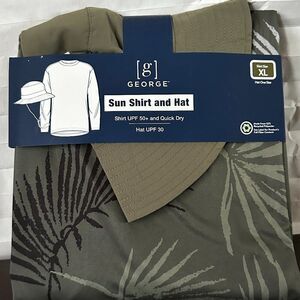 George Men’s Dark Green Leaf Long Sleeve T-Shirt with Matching Green Sun Hat